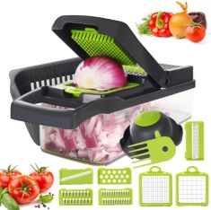 15 X 9 IN 1 VEGETABLE SLICER KITCHEN EQUIPMENT MULTIFUNCTION KNIFE STAINLESS STEEL BLADE MULTIFUNCTION VEGETABLE SLICER PERFECT FOR SLICING FRUITS AND VEGETABLES. (DELIVERY ONLY)