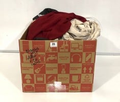 BOX OF ASSORTED WOMENS CLOTHING TO INCLUDE MIUSOL MAXI DRESS RED SIZE 3XL (DELIVERY ONLY)