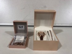 2 X ASSORTED DIAMONIQUE JEWELLERY TO INCLUDE ROSE GOLD ENCRUSTED WRIST WATCH WITH MATCHING BRACELET SET (DELIVERY ONLY)