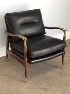 THEODORE ARMCHAIR IN BLACK LEATHER RRP - £995: LOCATION - D1
