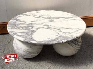 (COLLECTION ONLY) OXLEY ROUND COFFEE TABLE IN ARABESCATO CORCHIA WHITE MARBLE RRP - £4795: LOCATION - D2