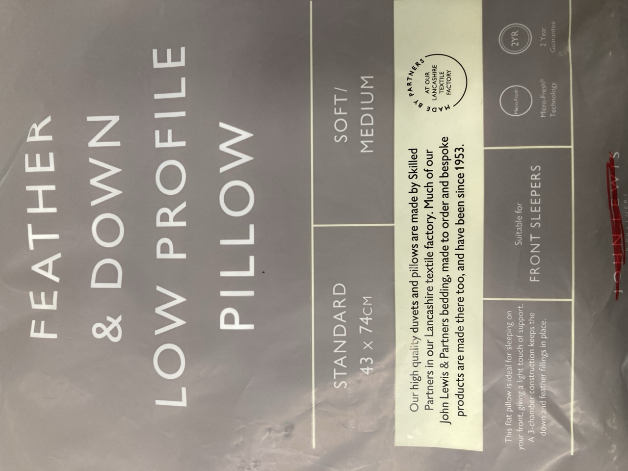 John Pye Auctions 4 X JOHN LEWIS FEATHER AND DOWN LOW PROFILE PILLOW