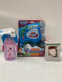 BUBBLE MACHINE, CHRISTMAS ITEMS AND A BABY DAN EXTEND A GUARD