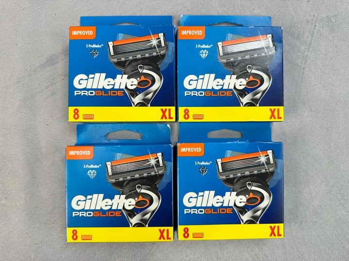 Gillette Proglide Razor Blades, 4x 8 Packs ,  (VAT ONLY PAYABLE ON BUYERS PREMIUM) (X735917/8) (18+ ID REQUIRED)