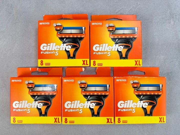Gillette Fusion5 Razor Blades, 5x 8 Packs (VAT ONLY PAYABLE ON BUYERS PREMIUM) (X735917/8) (18+ ID REQUIRED)