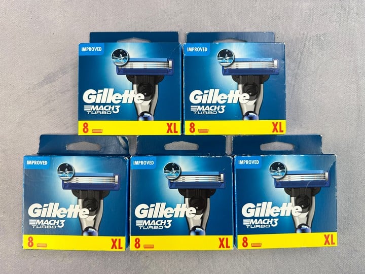Gillette Mach3 Turbo Razor Blades, 5x 8 Packs (VAT ONLY PAYABLE ON BUYERS PREMIUM) (X735917/8) (18+ ID REQUIRED)