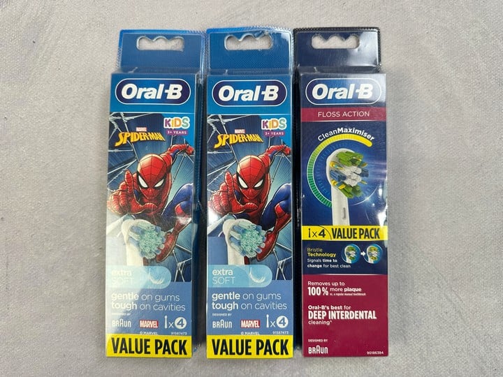 Oral-B Floss Action Replacement Heads 4 Pack And 2x4 Pack Kids Spiderman Heads (VAT ONLY PAYABLE ON BUYERS PREMIUM) (X735917/8)