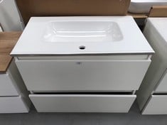 BATHROOM FURNITURE WITH WASHBASIN, MIRROR AND DRAWERS.