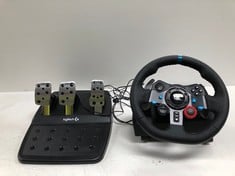 LOGITECH G29 DRIVING FORCE STEERING WHEEL AND PEDALS (POWER CABLE MISSING).