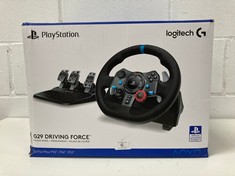 LOGITECH G29 DRIVING FORCE RACING WHEEL AND PEDALS, FORCE FEEDBACK, ANODISED ALUMINIUM, SHIFT PADDLES, EU PLUG, PS5, PS4, PC, MAC, F1 23 & GRAN TURISMO 7 COMPATIBLE, BLACK.