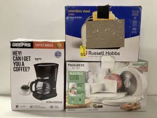 3 X ASSORTED ITEMS TO INCLUDE RUSSELL HOBBS STAINLESS STEEL CREAM TOASTER