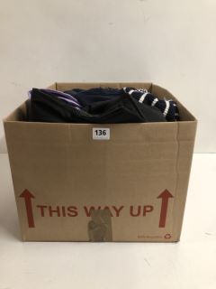 BOX OF ASSORTED CLOTHING IN VARIOUS DESIGNS & SIZES