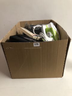 BOX OF ASSORTED ITEMS TO INCLUDE STEAM IRON