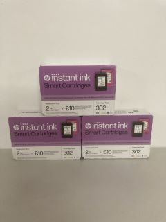 3 X HP 302 INSTANT INK SMART CARTRIDGES