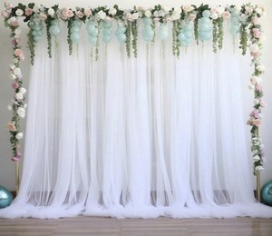 WHITE TULLE BACKDROP CURTAIN 150 X 215CM (SEALED)