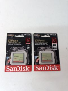 2 X SANDISK EXTREME COMPACT FLASH CARDS 64GB