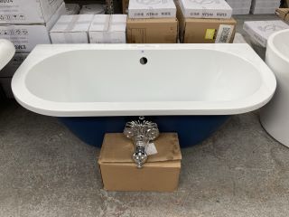 1500 X 740MM DOUBLE ENDED FREESTANDING D-SHAPED BATH IN SEA BLUE WITH CHROME CLAW & BALL FEET - RRP £1018: LOCATION - C2