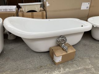 1550 X 750MM TRADITIONAL ROLL TOPPED SINGLE ENDED SLIPPER STYLE BATH WITH SET OF CHROME CLAW & BALL FEET - RRP £1009: LOCATION - C1