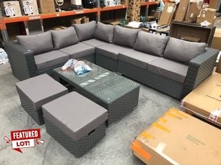 5 SEATER RATTAN GARDEN FURNITURE SET IN STONE GREY TO INCLUDE COFFEE TABLE AND 2 STOOLS: LOCATION - B2