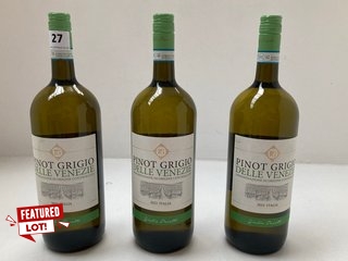 3 X PINOT GRIGIO WHITE WINE 1.5L 12% VOL (PLEASE NOTE: 18+YEARS ONLY. ID MAY BE REQUIRED): LOCATION - AR1