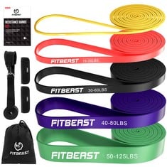 11 X FITBEAST PULL UP BANDS SET, 5 DIFFERENT LEVELS RESISTANCE BAND PULL UP FOR CALISTHENICS, CROSSFIT, POWERLIFTING, MUSCLE TONING, YOGA, STRETCH MOBILITY, PULL UP ASSISTANCE BANDS - TOTAL RRP £251: