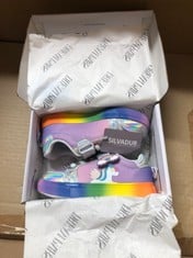 QTY OF KIDS SHOES TO INCLUDE RAINBOW/SILVER TRAINERS SIZE 8 : LOCATION - A RACK