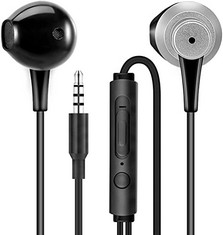 24 X MAS CARNEY WH5 BLACK WIRED EARBUDS WITH MICROPHONE, COMPATIBLE WITH 3.5MM HEADPHONE JACKS SUCH AS MP3/MP4 PLAYERS, IPAD, IPOD, HUAWEI, SAMSUNG GALAXY S6/S7/S8, COMPUTERS AND LAPTOPS - TOTAL RRP