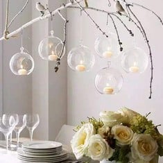 QTY OF ASSORTED ITEMS TO INCLUDE 6PCS GLASS BAUBLE HANGING TEA LIGHT DECORATIONS. : LOCATION - B RACK
