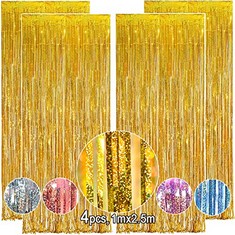18 X OEMG 4PCS 3.3X8.2FT TINSEL CURTAINS GOLD TINSEL FOIL FRINGE CURTAINS STREAMERS BACKDROP FOR BIRTHDAY GRADUATION WEDDING ENGAGEMENT BRIDAL SHOWER BACHELORETTE  PARTY DECORATIONS - TOTAL RRP £178: