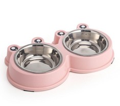 9 X FUWOK DOUBLE DOG BOWL,FROG STYLE NON SLIP STAINLESS STEEL DOUBLE BOWL 2-IN-1 DOG BOWL WITH NON-SPILL FOR SMALL DOGS,CATS AND ANIMAL ETC, M,PINK : LOCATION - A RACK