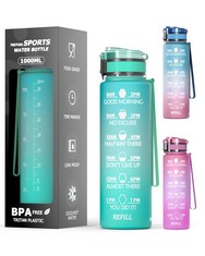 12 X NUKOI SPORTS WATER BOTTLE, 1000ML MOTIVATIONAL TRITAN DRINKING BOTTLE FOR GYM & TRAVEL WITH FILTER & CLEANING BRUSH, BPA FREE, EXCLUSIVE OPEN-WINDOW PACKAGING, BIRTHDAY GIFT - GREEN - TOTAL RRP