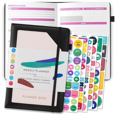 26 X PLEASANTONG PLANNER - ACADEMIC DIARY WEEKLY PLANNER, A5 DAILY PLANNER WITH 6 SHEETS OF STICKERS, UNDATED TEACHER STUDENT PLANNER WITH HARDCOVER, TO DO LIST, 8 LAYOUTS TO CUSTOMIZE PLAIN - BLACK