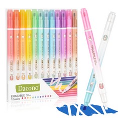 34 X DACONO ERASABLE HIGHLIGHTERS, 12 PC DOUBLE HEAD SMOOTH WRITING HIGHLIGHTERS, CHISEL TIP ASSORTED COLORS HIGHLIGHTERS MARKER PENS FOR JOURNAL BIBLE PLANNER NOTES SCHOOL OFFICE SUPPLIES - TOTAL RR