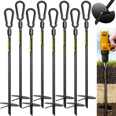 4 X BLACK GROUND ANCHOR 18 INCHES IN LENGTH AND 9MM THICK IN DIAMETER, HEAVY DUTY EARTH ANCHOR FOR TENTS, CANOPIES, TRAMPOLINE, SHEDS, CAR PORTS, SWING SETS , GROUND ANCHOR DRILL 8 PACK  - TOTAL RRP