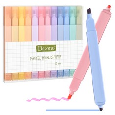 46 X DACONO DUAL TIPS HIGHLIGHTERS, 12 PCS AESTHETIC HIGHLIGHTERS ASSORTED COLORS PASTEL SET, NO BLEED SQUARE HIGHLIGHTERS MARKER PENS FOR JOURNAL PLANNER NOTES SCHOOL OFFICE SUPPLIES - TOTAL RRP £38