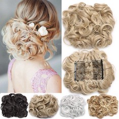 QTY OF ASSORTED WIGS TO INCLUDE SHORT MESSY BLONDE HAIR BUN EXTENSION RRP£253: LOCATION - A RACK