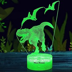 10 X NICE DREAM DINOSAUR NIGHT LIGHT FOR KIDS, 3D ILLUSION LAMP, 16 COLORS CHANGING WITH REMOTE CONTROL, ROOM DECOR, GIFTS FOR CHILDREN BOYS GIRLS - TOTAL RRP £108: LOCATION - G RACK