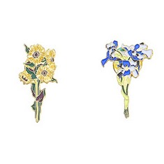 32 X FLOWER BROOCH 2 PACK VAN GOGH'S SUNFLOWER AND IRISES BROOCH PINS, CARTOON PERSONALITY PIN FOR KIDS, BADGE DECOR PINS FOR JACKETS/LAPEL/BACKPACK - TOTAL RRP £160: LOCATION - A RACK