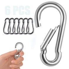 47 X 6-PCS CARABINER CLIPS, HEAVY DUTY CARABINER CLIP, 304 STAINLESS STEEL CARBINE M6 CARABINER SNAP HOOKS SWIVEL SPRING CLIP FOR OUTDOOR CAMPING HIKING FISHING (NOT FOR CLIMBING) - TOTAL RRP £156: L