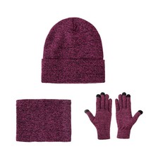 11 X LALLIER WINTER 3PCS HAT SCARF TOUCHSCREEN GLOVES SET FOR MEN AND WOMEN, BEANIE GLOVES NECK WARMER SET WITH KNIT FLEECE LINED (ROSE) - TOTAL RRP £104: LOCATION - A