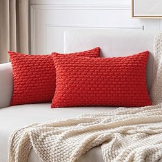 15 X MIU LEE CORDUROY CUSHION COVERS DECORATIVE SOFT THROW PILLOW COVER SQUARE PILLOWCASE FOR SOFA LIVING ROOM CHAIR BEDROOM WITH INVISIBLE ZIPPER 12X20 INCH 30X50 CM PACK OF 2 RED - TOTAL RRP £151: