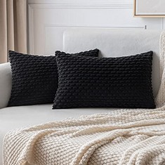 22 X MIU LEE CORDUROY CUSHION COVERS DECORATIVE SOFT THROW PILLOW COVER SQUARE PILLOWCASE FOR SOFA LIVING ROOM CHAIR BEDROOM WITH INVISIBLE ZIPPER 12X20 INCH 30X50 CM PACK OF 2 BLACK - TOTAL RRP £217