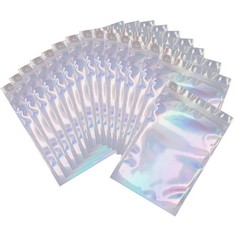 15 X OZCHIN 100 PCS MYLAR BAGS HOLOGRAPHIC PACKAGING POUCH BAG WITH CLEAR WINDOW, RESEALABLE ZIPLOCK BAGGIES FOR FOOD, JEWELRY, ELECTRONICS SELF SEALING STORAGE - TOTAL RRP £180: LOCATION - B