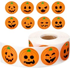 61 X HALLOWEEN PUMPKIN STICKERS, 500PCS HALLOWEEN ROLL STICKERS 1.5 INCHES FOR KIDS FESTIVAL ROUND STICKERS 8 PATTERNS FACE STICKERS LABEL, FOR HALLOWEEN PARTY BALLOONS CARDS PARCELS GIFT WRAP DECORA