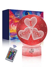 29 X NICE DREAM I LOVE YOU HEART NIGHT LIGHT FOR KIDS, 3D ILLUSION NIGHT LAMP, 16 COLORS CHANGING WITH REMOTE CONTROL, ROOM DECOR, GIFTS FOR CHILDREN BOYS GIRLS - TOTAL RRP £373: LOCATION - C