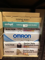 QTY OF ITEMS TO INCLUDE AIDAPT TALKING BATHROOM SCALE IDEAL FOR PARTIALLY SIGHTED/BLIND, CLEARLY ANNOUNCES WEIGHT (BLACK): LOCATION - A