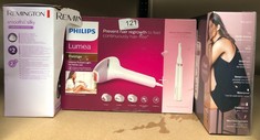 QTY OF ITEMS TO INCLUDE BRAUN SILK-ÉPIL 9 EPILATOR, WITH SHAVER & TRIMMER HEAD, SHAVE, TRIM & EPILATE FOR LONG-LASTING SMOOTH SKIN, PROVIDES SMOOTH SKIN FOR WEEKS, 100% WATERPROOF, 2 PIN BATHROOM PLU