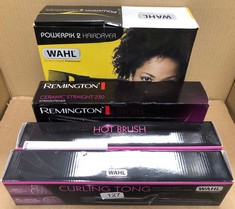 QTY OF ITEMS TO INCLUDE WAHL CURLING TONG, HAIR STYLING TOOL, CURLING WAND, CERAMIC CURLERS FOR SHINY CURLS, CORDED HAIR CURLING WAND, SWIVEL CORD, QUICK HEAT, COOL TOUCH TIP, BARREL CLAMP, 25MM: LOC