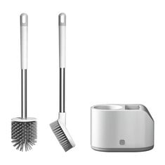 8 X INCETUE 2 PACK TOILET BRUSH AND HOLDER SETS, SILICONE BATHROOM CLEANING BRUSH WITH BASE FOR ANTI-DRIP, WHITE WALL MOUNTED LONG HANDLED SCRUBBING BRUSHES - TOTAL RRP £100:: LOCATION - C RACK