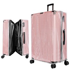 QTY OF ITEMS TO INCLUDE ZIPPED SUITCASE COVER 28" CLEAR PVC LUGGAGE COVER :: LOCATION - D RACK